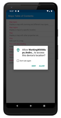 Screenshot of ___location permission request on Android