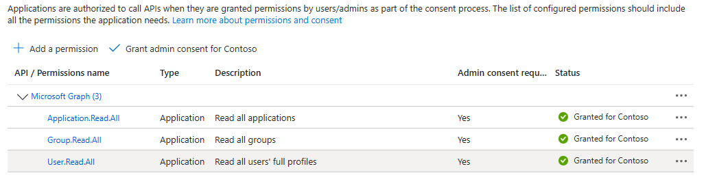 Screenshot showing how to grant consent in the Azure portal.