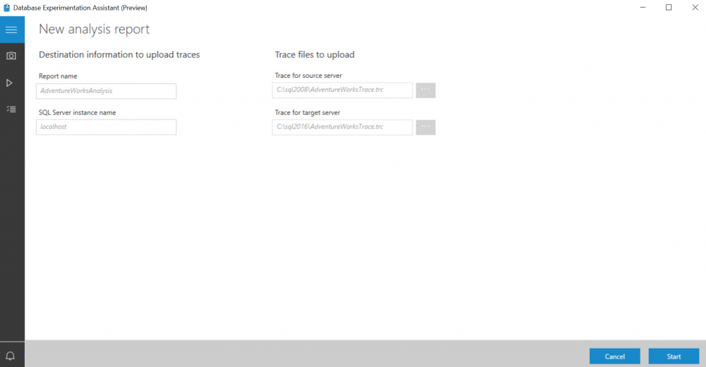 Screenshot of Provide report analysis inputs.