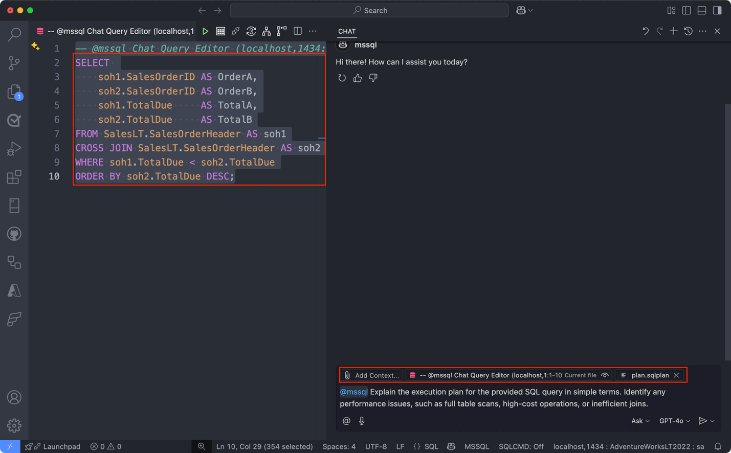 Screenshot showing an execution plan example in Visual Studio Code.
