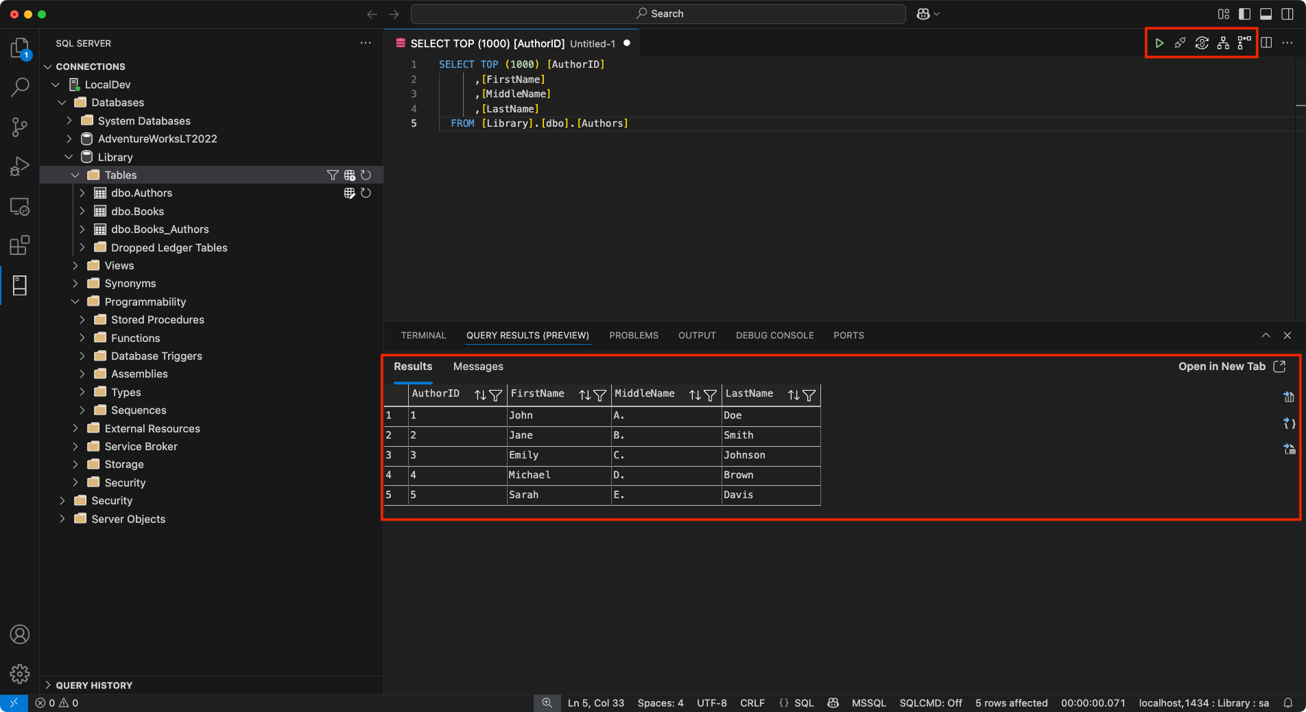 Screenshot of the query results feature.