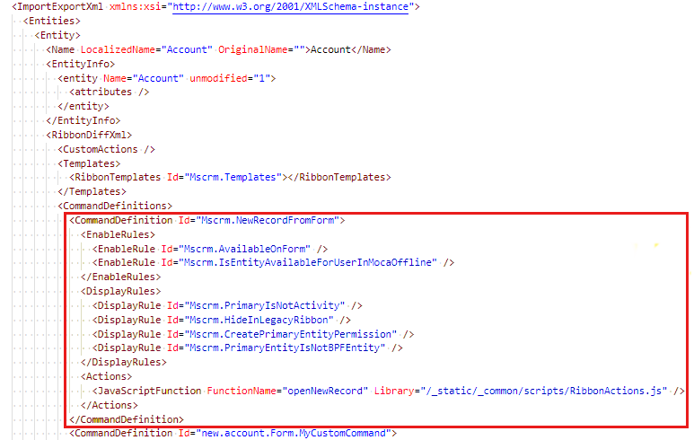 Screenshot of the ___location of the CommandDefinition node.
