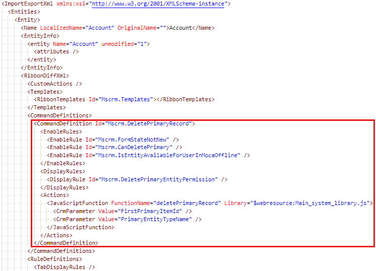 Screenshot shows the ___location of the example CommandDefinition node.