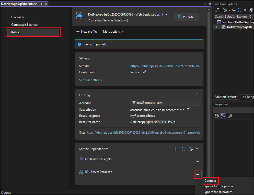 Configuración de la dependencia de SQL Database