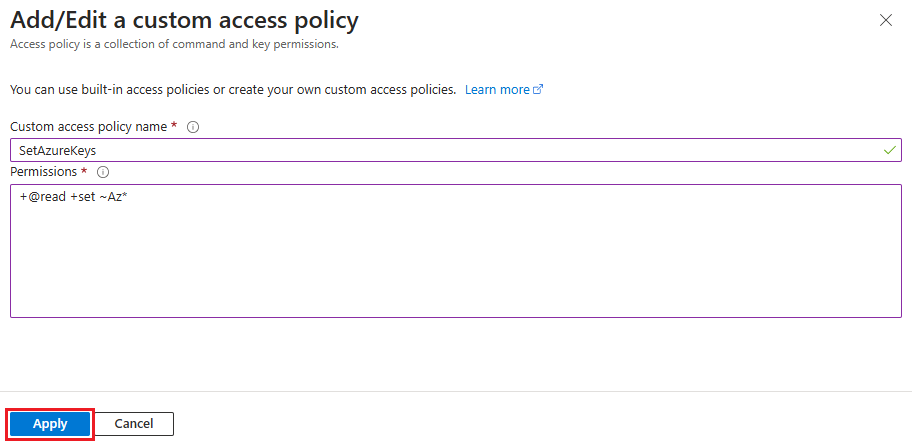Captura de pantalla que muestra un formulario para agregar una directiva de acceso personalizada.