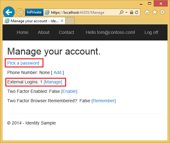 Image showing external logins and ___location of pick a password