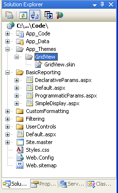GridView テーマが App_Theme フォルダーに追加されました