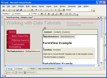 FormView には ItemTemplate を含める必要があります