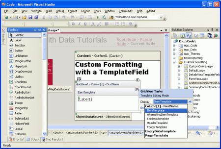 GridView のテンプレートはデザイナーを使用して編集できます