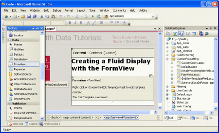 ItemTemplate が提供されるまで、FormView をデザイナーでレンダリングすることはできません