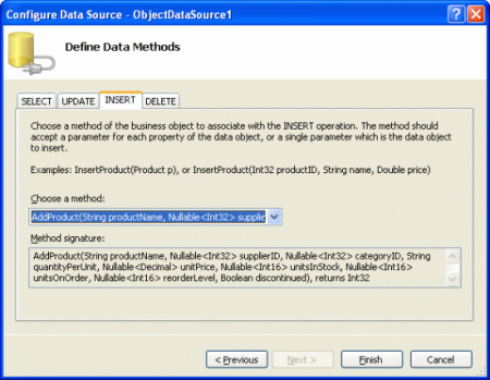 INSERT タブの Drop-Down リストを AddProduct メソッドに設定する