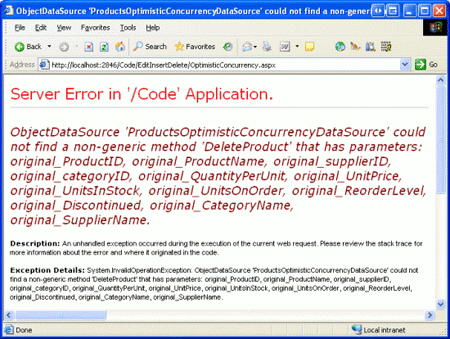 ObjectDataSource は、送信する入力パラメーターを持つメソッドを見つけることができません