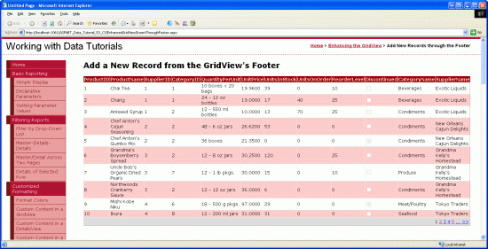 すべての製品データ フィールドが Paged GridView に表示される