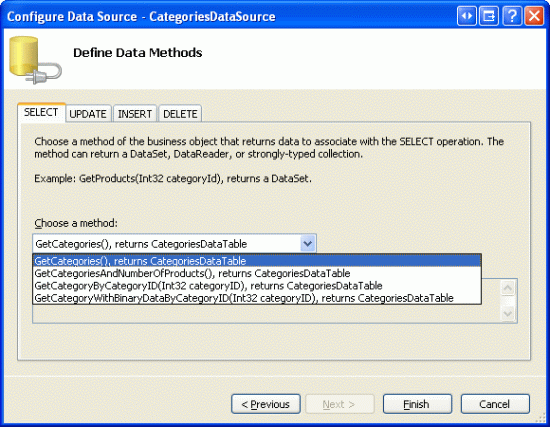 GetCategories メソッドを使用してカテゴリ データを取得する