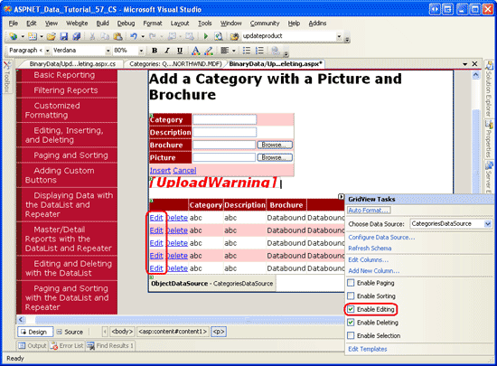 編集をサポートするように GridView を構成する