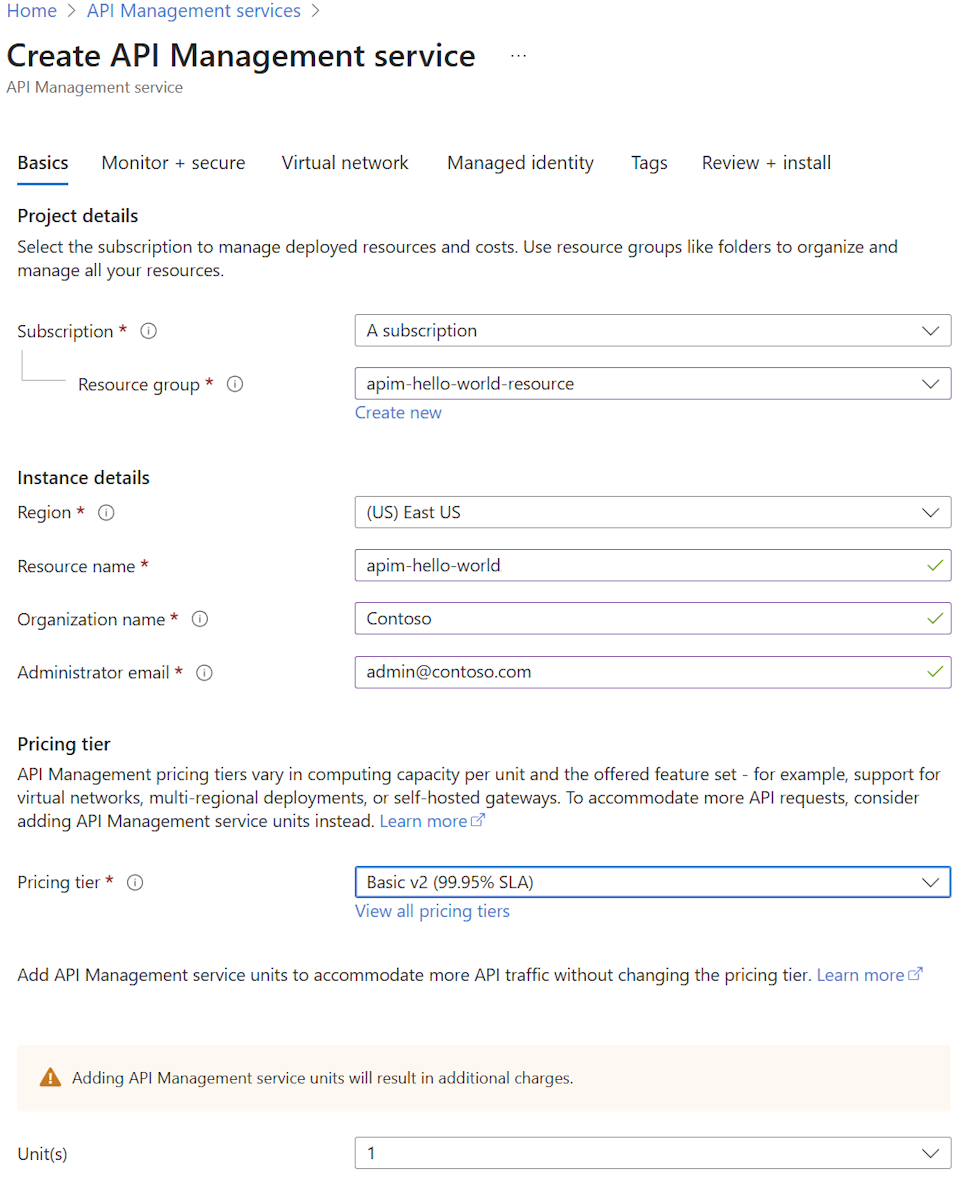 API Management インスタンスを作成します。