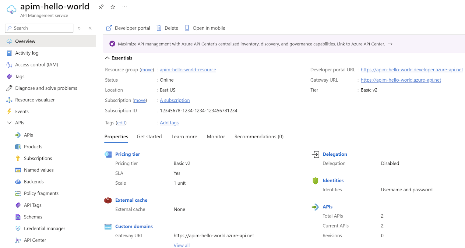 API Management インスタンス。