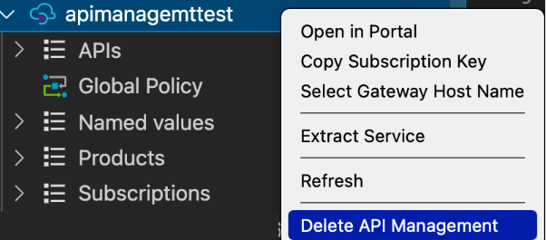 VS Code から API Management インスタンスを削除する