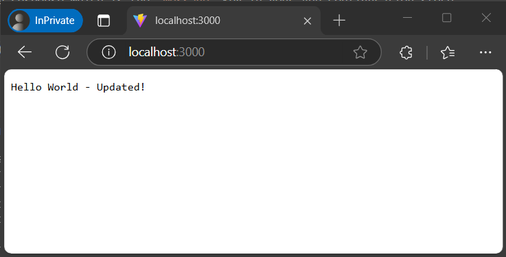 App Configuration からの更新されたメッセージが表示されたブラウザーのスクリーンショット。