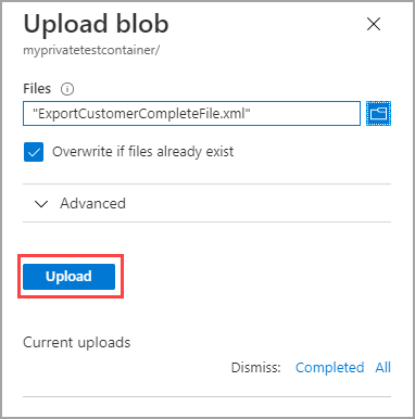 [BLOB をコンテナーにアップロード] ダイアログの画面キャプチャ。