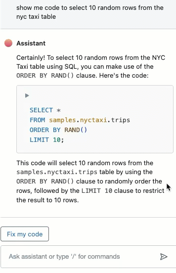 アシスタント ウィンドウで SQL コードを実行します。