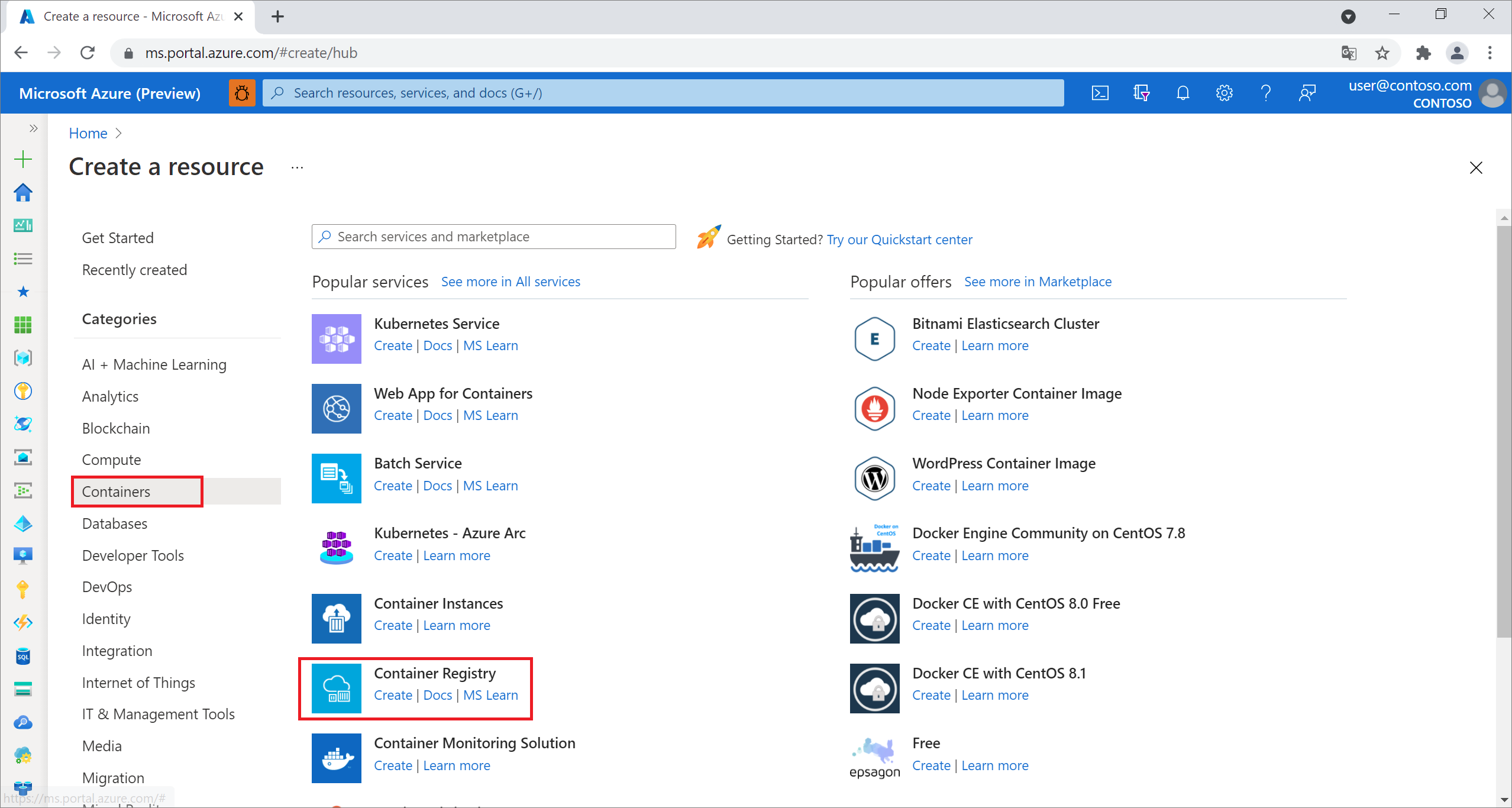 Azure Container Registry を新しく作成する