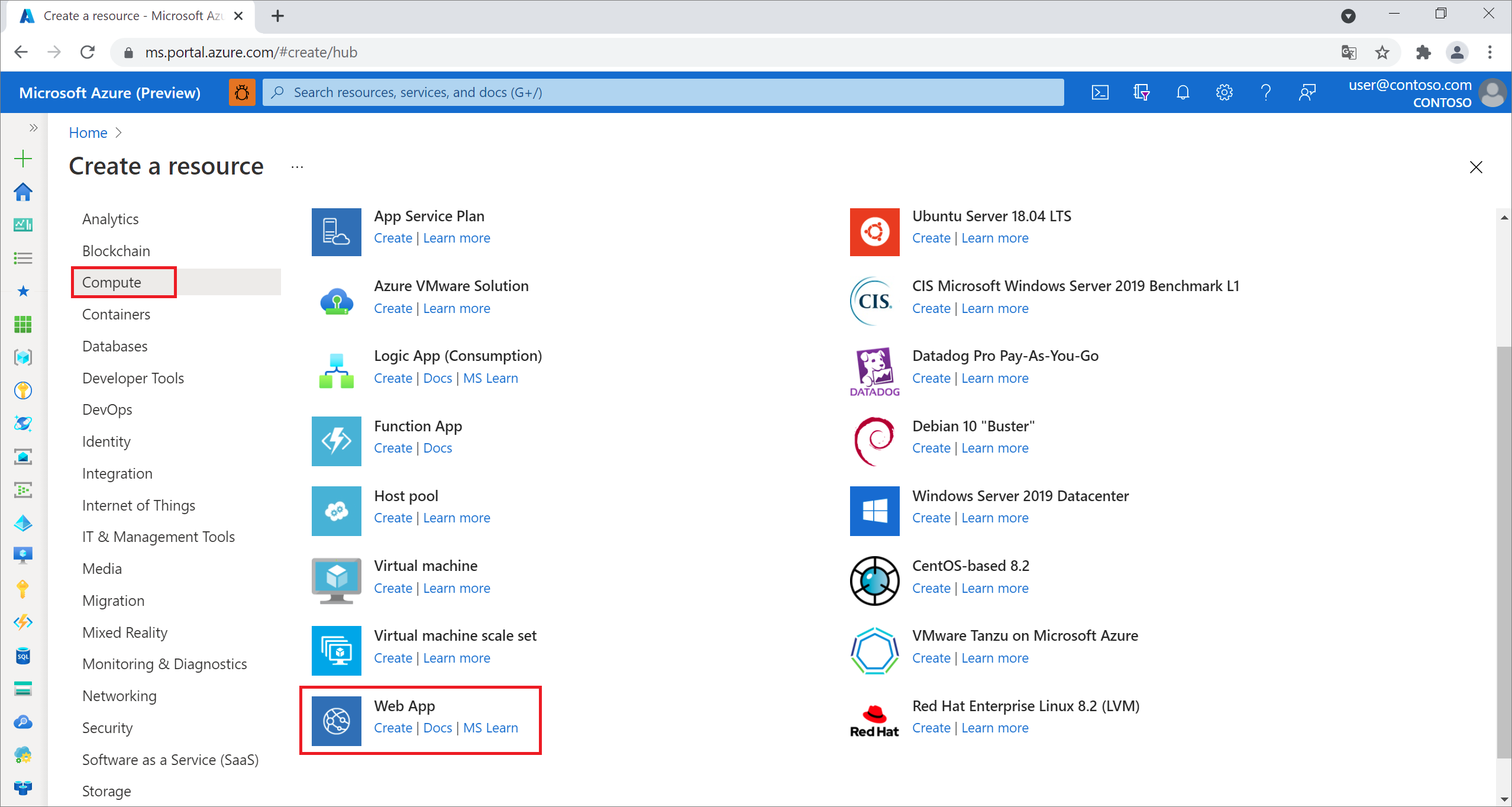 Azure ポータルで Web アプリを新しく作成する