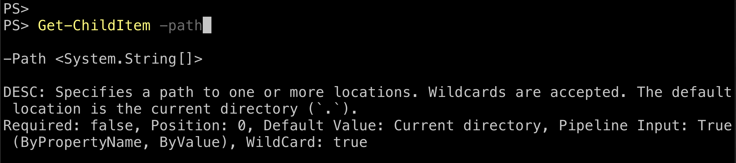 Alt + h を使用したパラメーターのフォーカスされたヘルプ