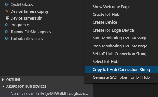 IoT Hub 接続文字列をコピーする