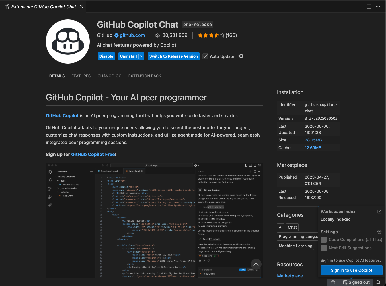 Visual Studio Code での GitHub Copilot サインインのスクリーンショット。