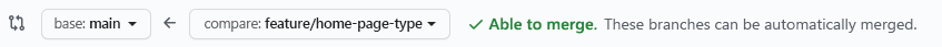 ブランチをマージできることを確認する GitHub のスクリーンショット。