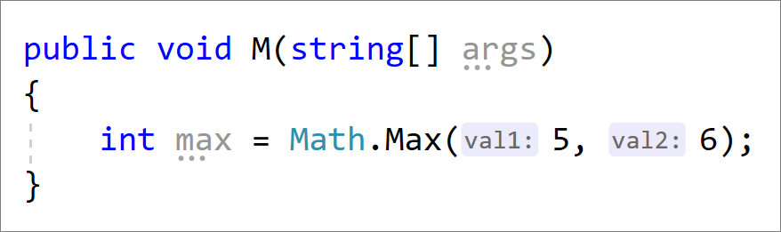 CSharp のインライン パラメーター名ヒント