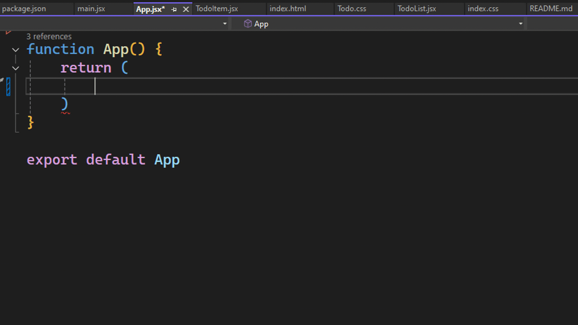 アプリへの JSX コンポーネントの追加を示すスクリーンショット。