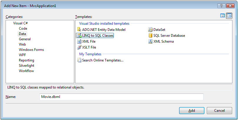 LINQ to SQL 클래스 만들기