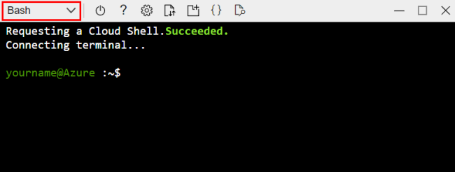Cloud Shell에서 Bash 옵션을 선택하는 방법을 보여 주는 스크린샷
