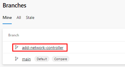 새 브랜치가 포함된 브랜치 목록의 스크린샷