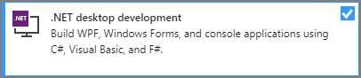 Visual Studio 설치 관리자에서 .NET 데스크톱 개발 워크로드를 보여주는 스크린샷