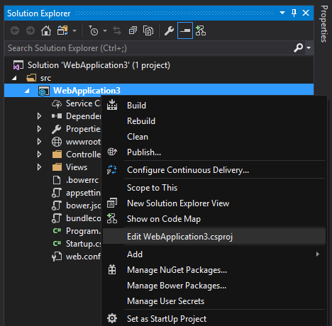 在 Visual Studio 2017 中编辑 CSPROJ 上下文菜单选项