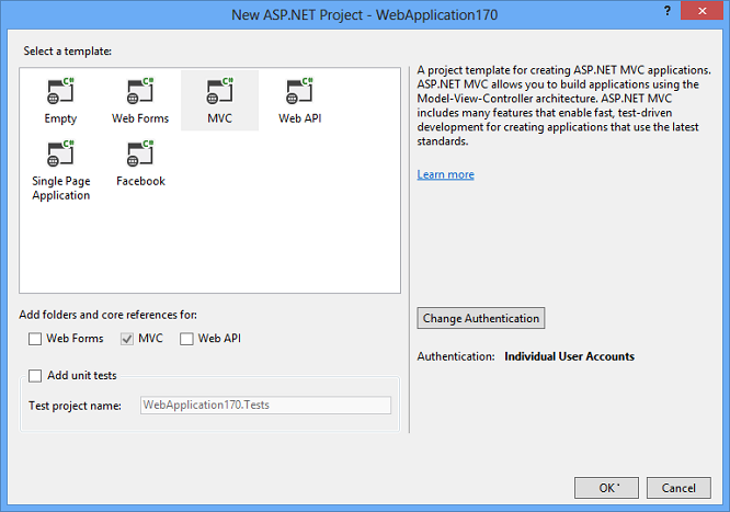 新 ASP dot Net 项目窗口