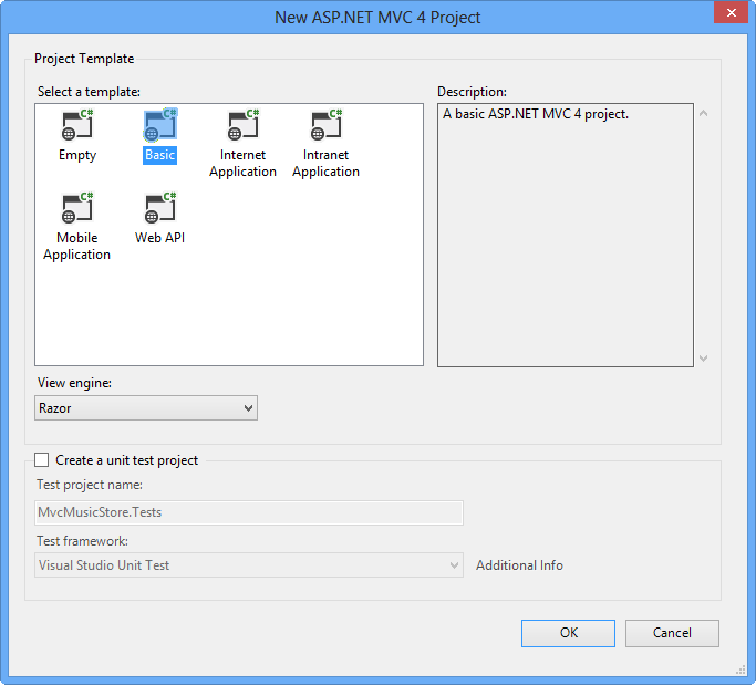 “新建 ASP.NET MVC 4 项目”对话框