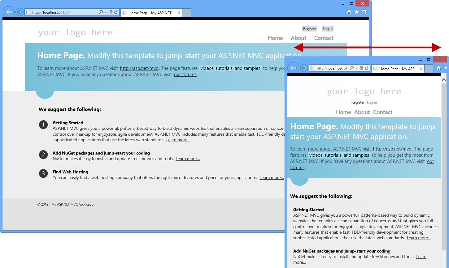 ASP.NET 不同浏览器大小的 MVC 4 项目模板