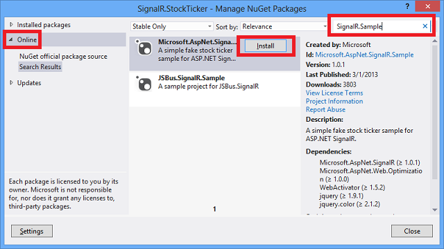 安装 SignalR.Sample 包