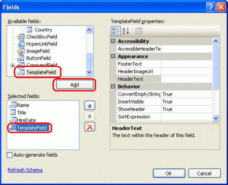 将新 TemplateField 添加到 GridView