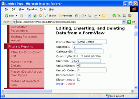 InsertItemTemplate 决定了 FormView 的插入接口