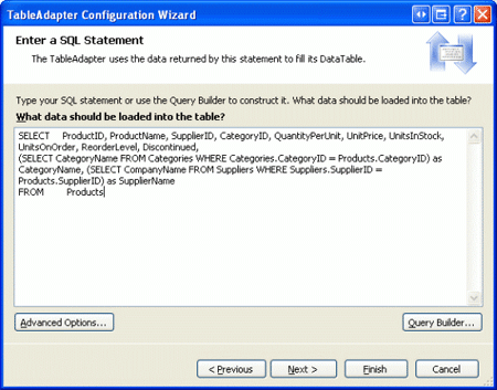 在原始 DAL 中使用 Products TableAdapter 中的同一 SQL 查询
