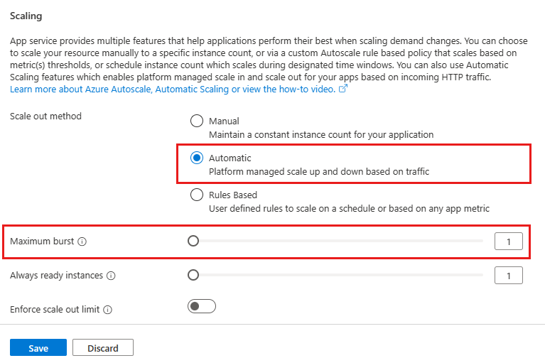 显示 Azure 门户中的自动缩放的屏幕截图