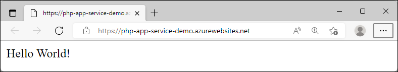 在 Azure 中运行的示例应用的屏幕截图，显示 Hello World。
