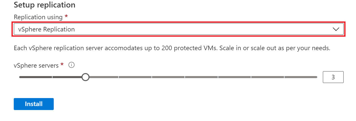 显示为“复制使用”选项选择“vSphere 复制”的屏幕截图。