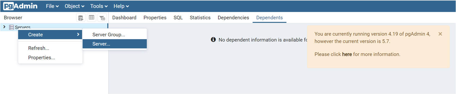 显示使用 P G 管理工具连接到 Azure Database for PostgreSQL 服务器的过程的屏幕截图。