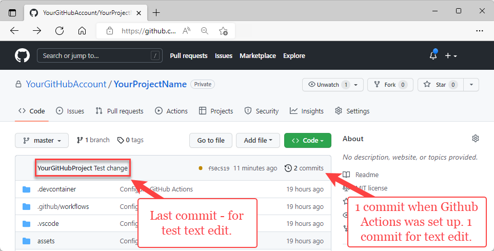 GitHub 中提交的更改的屏幕截图。